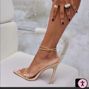 Nude Wide Fit Chain Detail Pointed Heeled Sandals